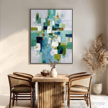 BUYARTVIEW Emerald Cascade – Modern Geometric Abstract Painting in Green and Blue - image 4