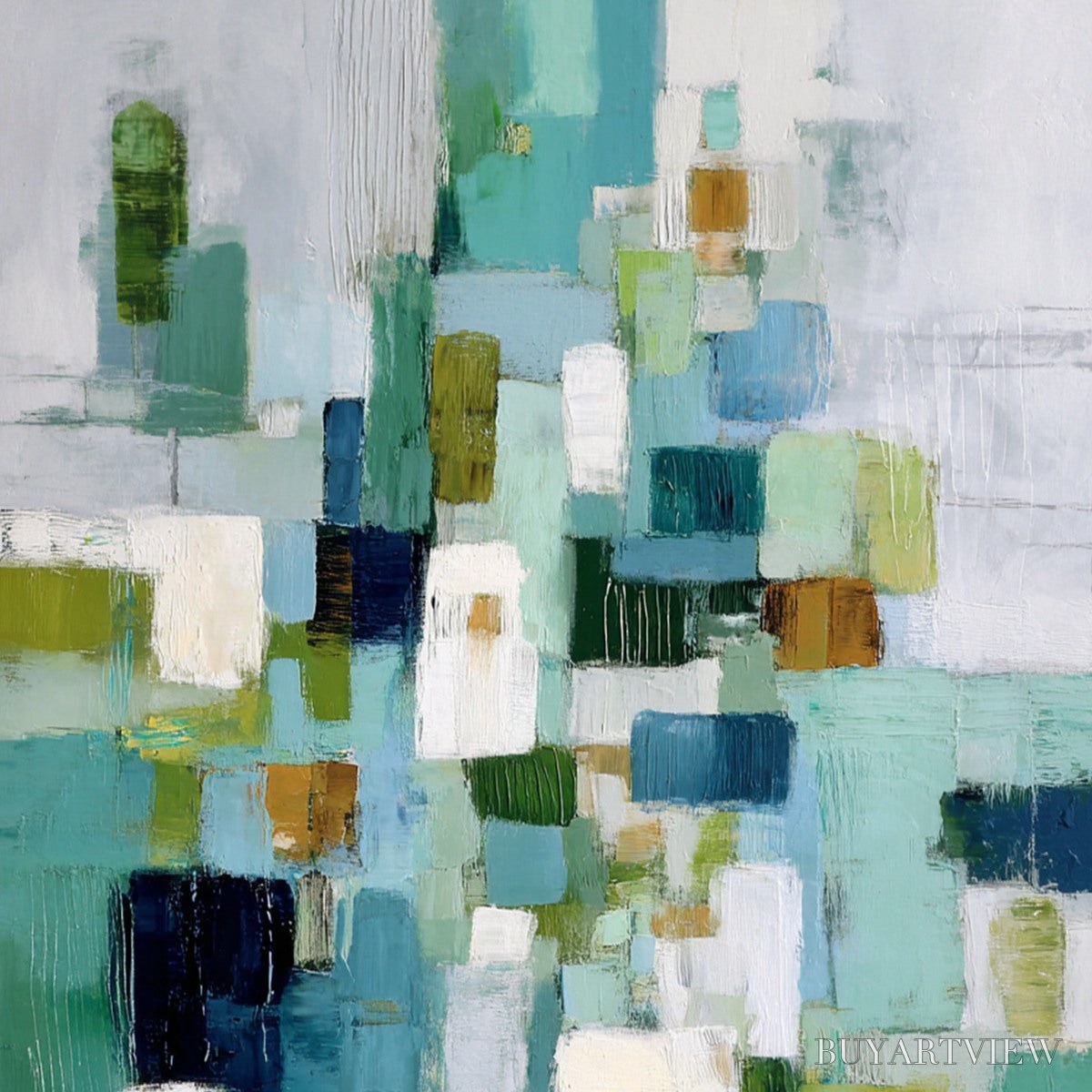 BUYARTVIEW Emerald Cascade – Modern Geometric Abstract Painting in Green and Blue - image 5