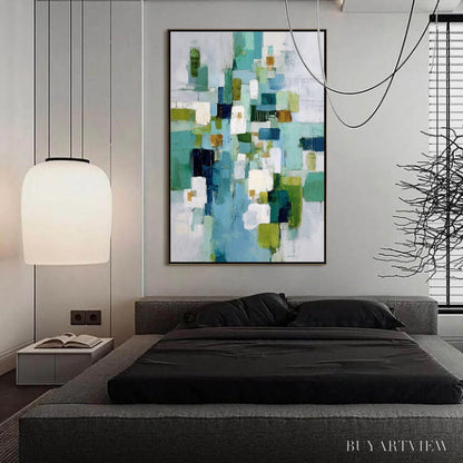 BUYARTVIEW Emerald Cascade – Modern Geometric Abstract Painting in Green and Blue - image 6