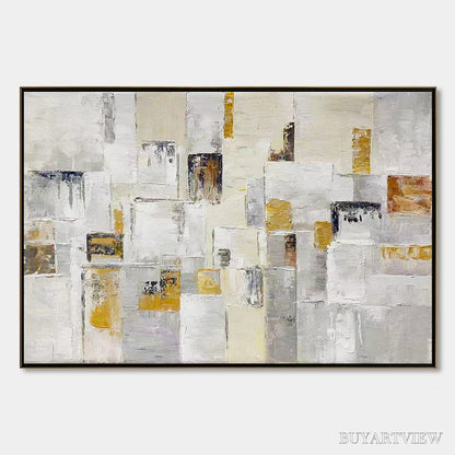 BUYARTVIEW Ready to Ship | Golden Intersection – Abstract Geometric Textured Oil - image 1