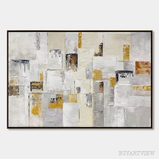 BUYARTVIEW Ready to Ship | Golden Intersection – Abstract Geometric Textured Oil - image 1