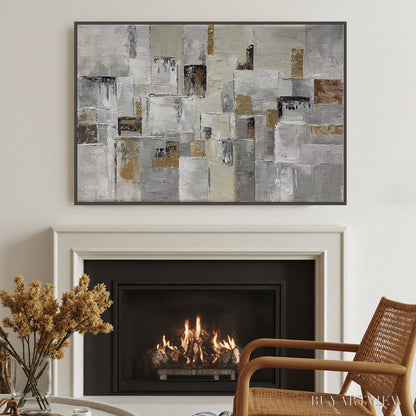 BUYARTVIEW Ready to Ship | Golden Intersection – Abstract Geometric Textured Oil - image 3
