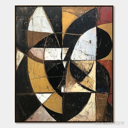 BUYARTVIEW Fractured Rhythm – Textured Geometric Abstract Oil Painting - image 1