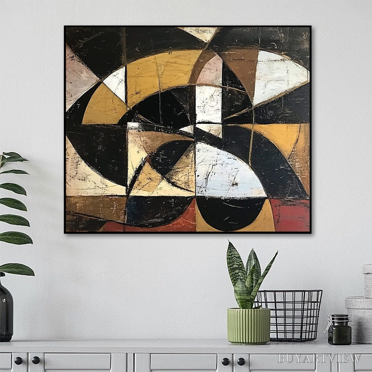 BUYARTVIEW Fractured Rhythm – Textured Geometric Abstract Oil Painting - image 3