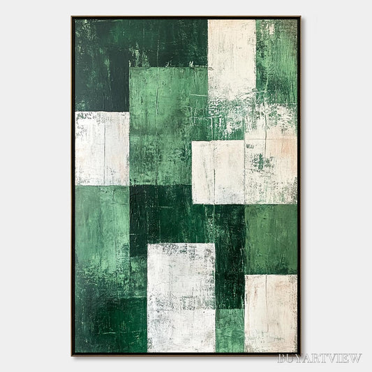 BUYARTVIEW Verdant Blocks – Textured Abstract Grid Oil Painting - image 1