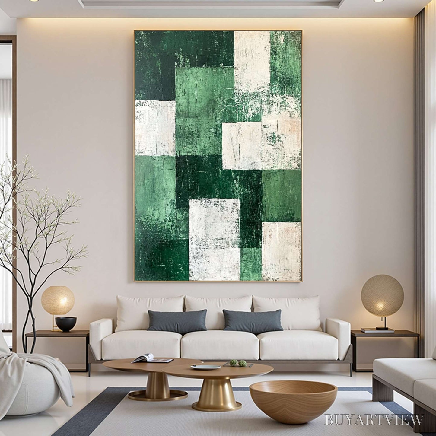 BUYARTVIEW Verdant Blocks – Textured Abstract Grid Oil Painting - image 2
