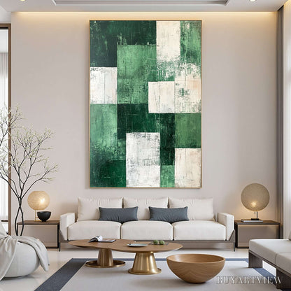 BUYARTVIEW Verdant Blocks – Textured Abstract Grid Oil Painting - image 2
