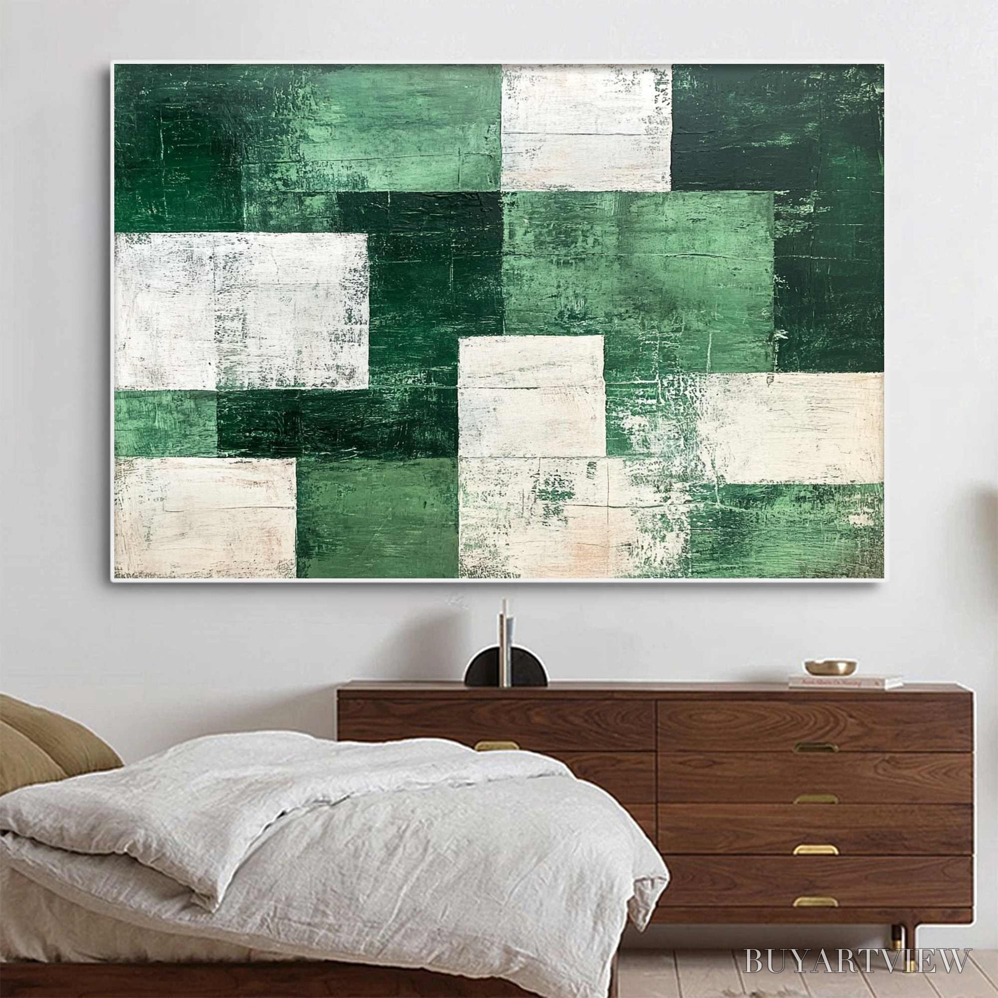 BUYARTVIEW Verdant Blocks – Textured Abstract Grid Oil Painting - image 3