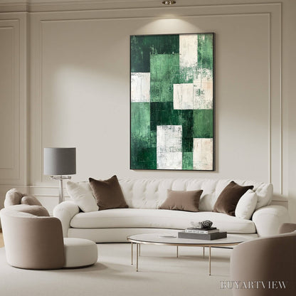 BUYARTVIEW Verdant Blocks – Textured Abstract Grid Oil Painting - image 4
