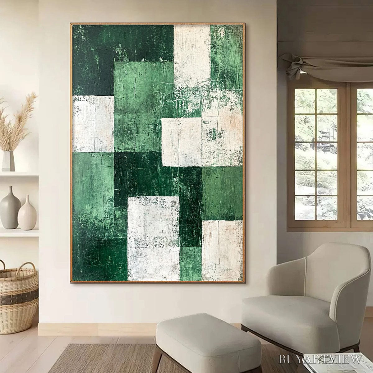 BUYARTVIEW Verdant Blocks – Textured Abstract Grid Oil Painting - image 5