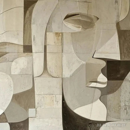 BUYARTVIEW Abstract Faces – Cubist Painting, Neutral Tones , Square Canvas Art, Modern Decor - image 3