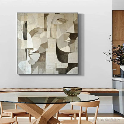 BUYARTVIEW Abstract Faces – Cubist Painting, Neutral Tones , Square Canvas Art, Modern Decor - image 5