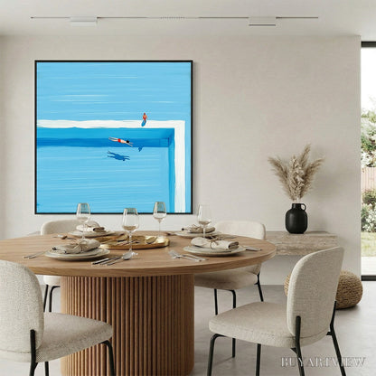 BUYARTVIEW the Plunge – Minimalist Blue Art of a Summer Pool Scene - image 4