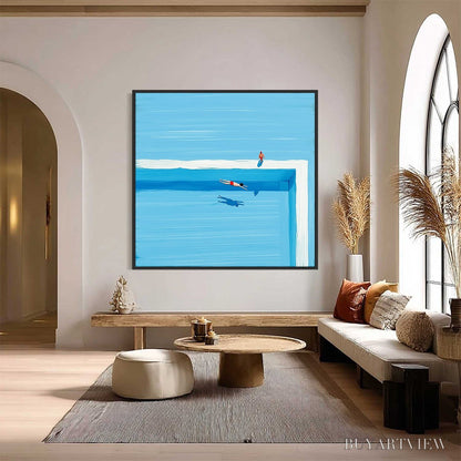 BUYARTVIEW the Plunge – Minimalist Blue Art of a Summer Pool Scene - image 6