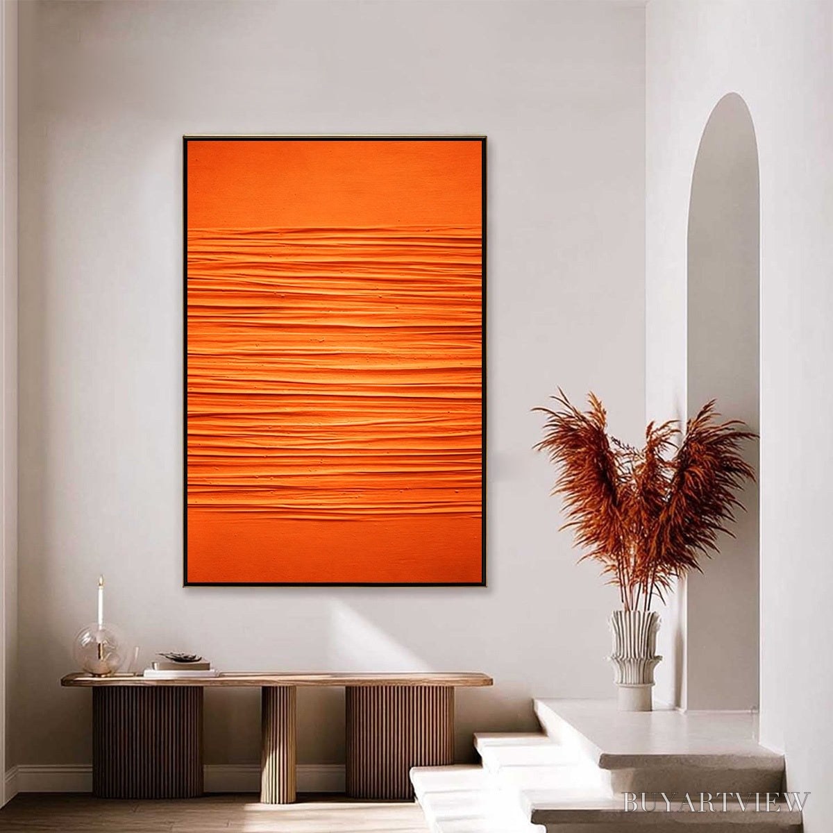 BUYARTVIEW Saffron Rhythm – Vibrant Textured Minimalist Orange Painting - image 4