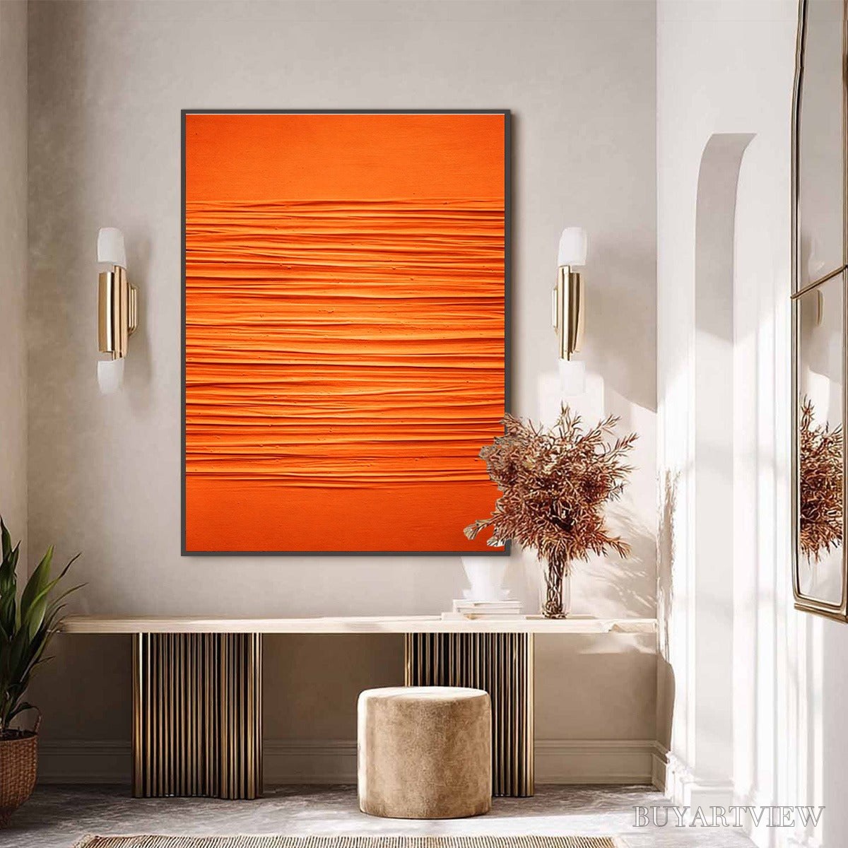 BUYARTVIEW Saffron Rhythm – Vibrant Textured Minimalist Orange Painting - image 6