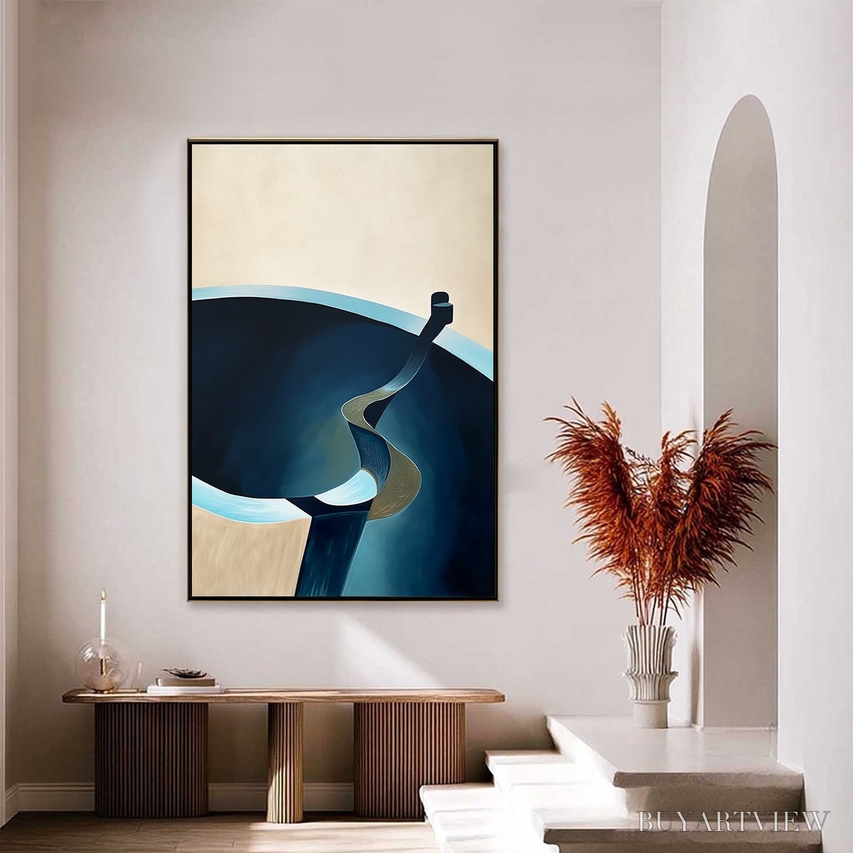 BUYARTVIEW Voyage – Modern Minimalist Abstract Painting in Blue and Beige - image 4