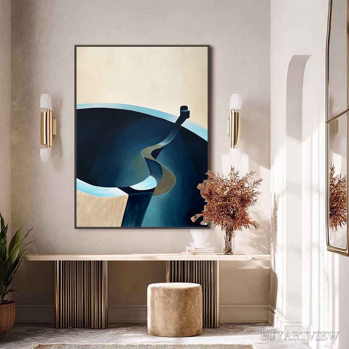BUYARTVIEW Voyage – Modern Minimalist Abstract Painting in Blue and Beige - image 6