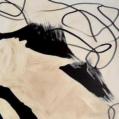 BUYARTVIEW Intertwined – Large Vertical Minimalist Black and Beige Abstract Painting - image 3