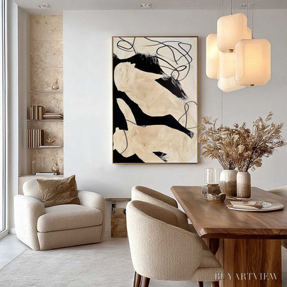 BUYARTVIEW Intertwined – Large Vertical Minimalist Black and Beige Abstract Painting - image 4