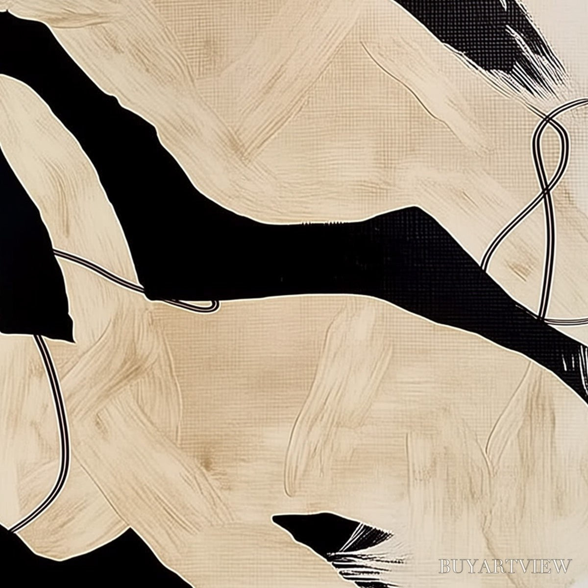 BUYARTVIEW Intertwined – Large Vertical Minimalist Black and Beige Abstract Painting - image 5