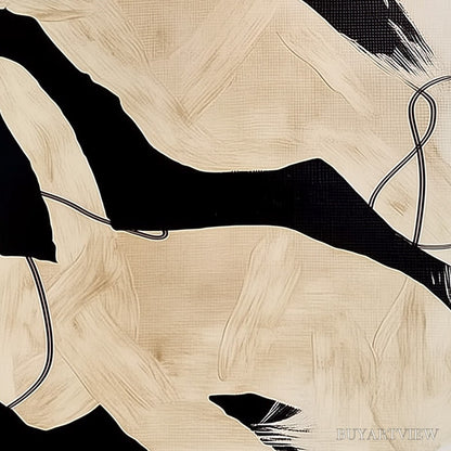 BUYARTVIEW Intertwined – Large Vertical Minimalist Black and Beige Abstract Painting - image 5