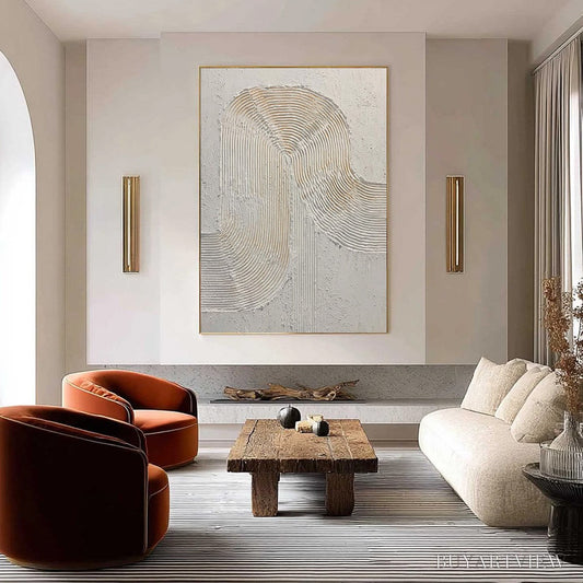 BUYARTVIEW Continuum – Textured Minimalist Abstract Painting in White and Beige - image 2