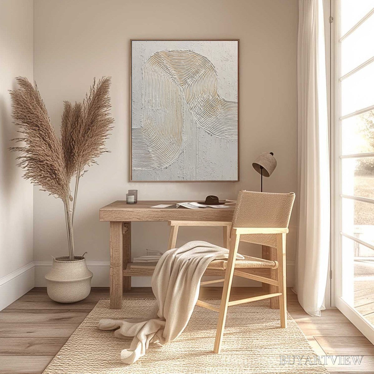 BUYARTVIEW Continuum – Textured Minimalist Abstract Painting in White and Beige - image 4