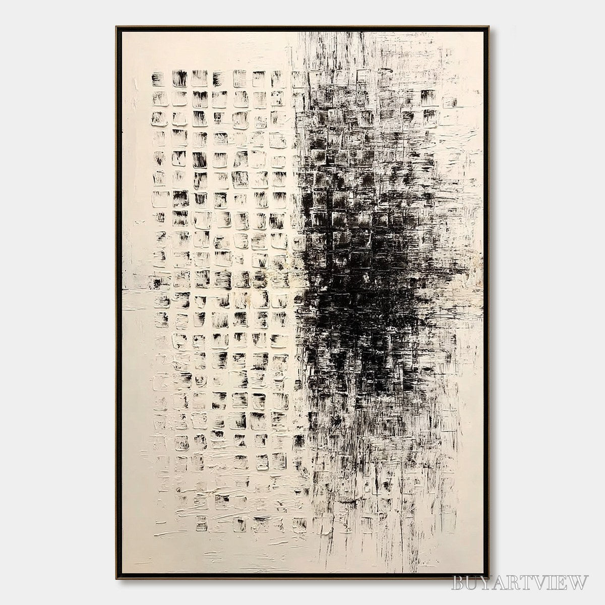 BUYARTVIEW Static – Large Textured Black and White Minimalist Abstract Painting - image 1
