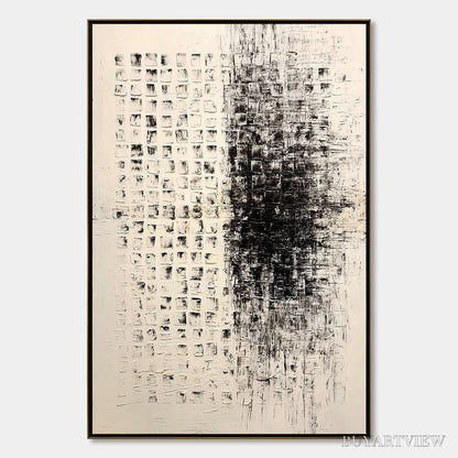 BUYARTVIEW Static – Large Textured Black and White Minimalist Abstract Painting - image 1