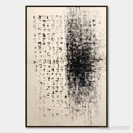 BUYARTVIEW Static – Large Textured Black and White Minimalist Abstract Painting - image 1