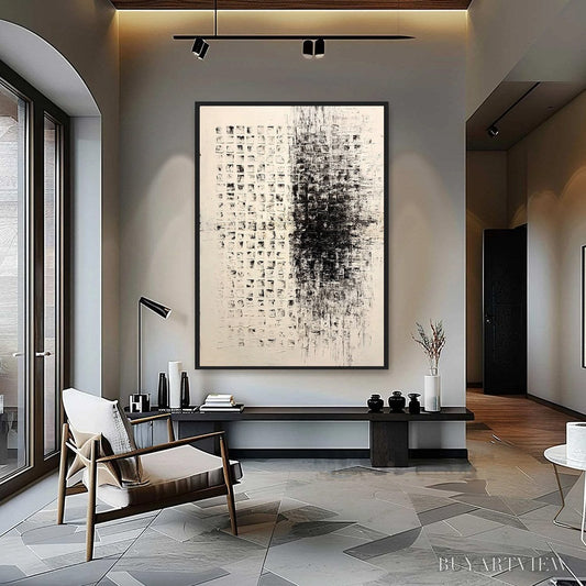 BUYARTVIEW Static – Large Textured Black and White Minimalist Abstract Painting - image 2
