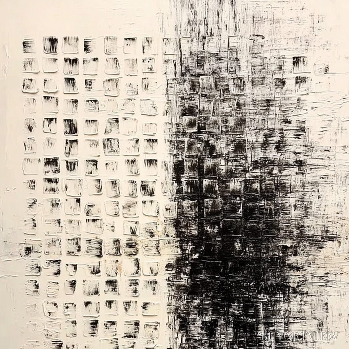 BUYARTVIEW Static – Large Textured Black and White Minimalist Abstract Painting - image 3
