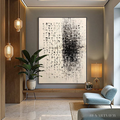 BUYARTVIEW Static – Large Textured Black and White Minimalist Abstract Painting - image 4