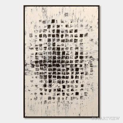 BUYARTVIEW Matrix – Large Black and White Textured Abstract Grid Painting - image 1