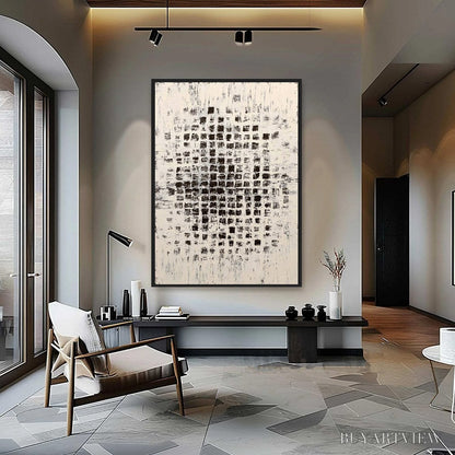BUYARTVIEW Matrix – Large Black and White Textured Abstract Grid Painting - image 2