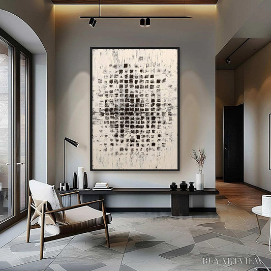 BUYARTVIEW Matrix – Large Black and White Textured Abstract Grid Painting - image 2