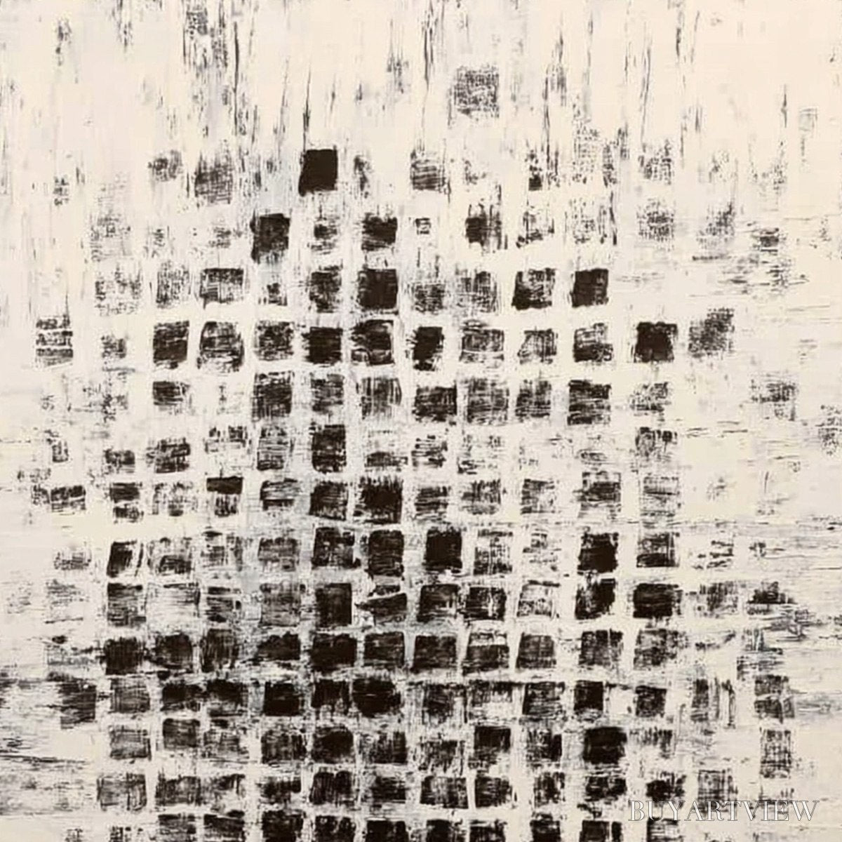 BUYARTVIEW Matrix – Large Black and White Textured Abstract Grid Painting - image 3