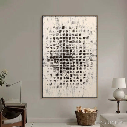 BUYARTVIEW Matrix – Large Black and White Textured Abstract Grid Painting - image 6