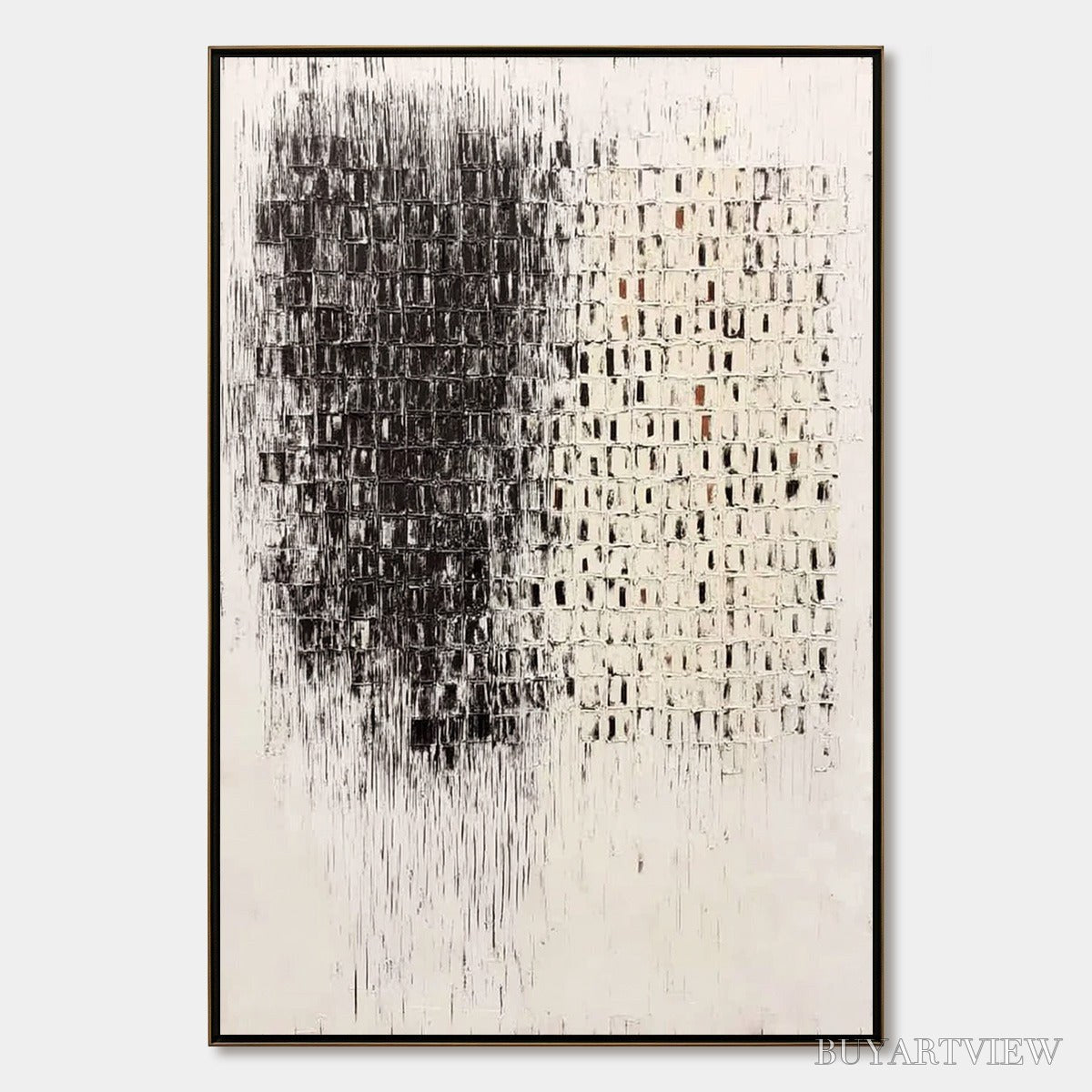 BUYARTVIEW Fragment – Textured Minimalist Black and White Architectural Painting - image 1
