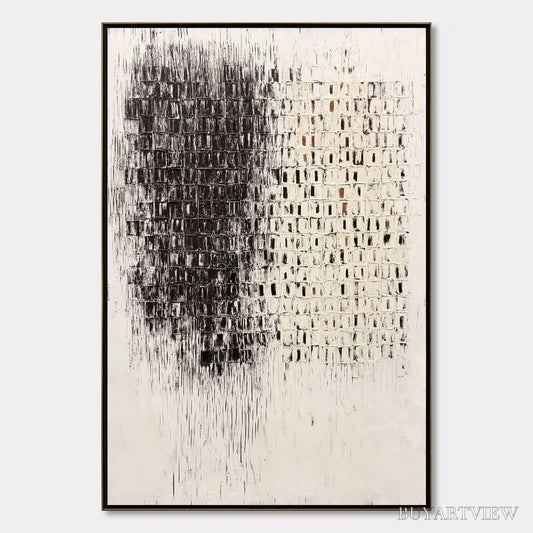 BUYARTVIEW Fragment – Textured Minimalist Black and White Architectural Painting - image 1