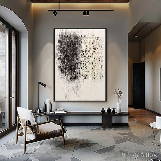 BUYARTVIEW Fragment – Textured Minimalist Black and White Architectural Painting - image 2