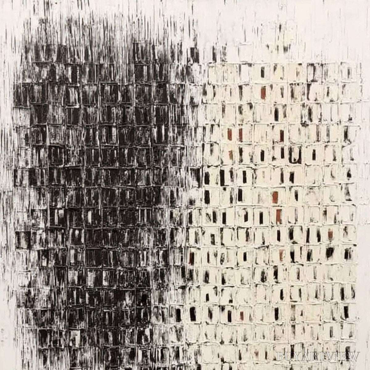 BUYARTVIEW Fragment – Textured Minimalist Black and White Architectural Painting - image 3