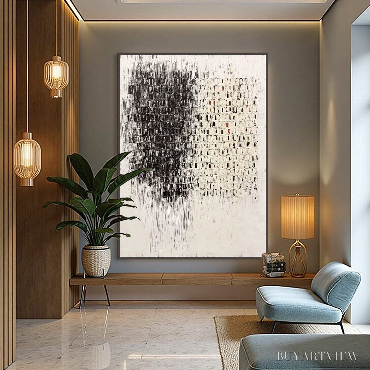 BUYARTVIEW Fragment – Textured Minimalist Black and White Architectural Painting - image 4