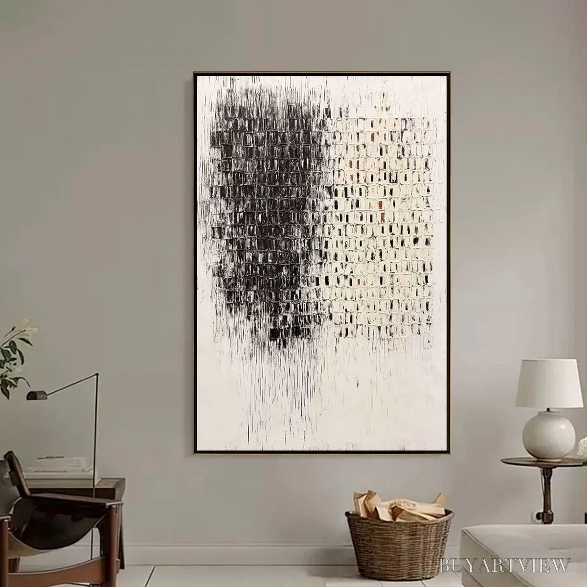 BUYARTVIEW Fragment – Textured Minimalist Black and White Architectural Painting - image 6