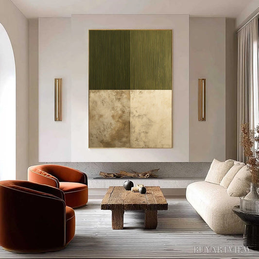 BUYARTVIEW Earthen Rhythm – Textured Minimalist Abstract Painting in Green and Beige - image 2