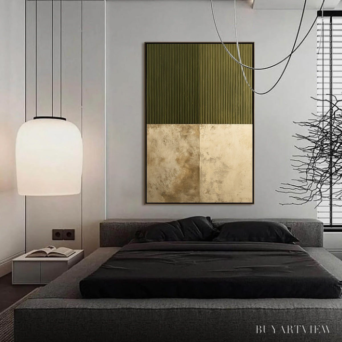 BUYARTVIEW Earthen Rhythm – Textured Minimalist Abstract Painting in Green and Beige - image 4