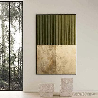 BUYARTVIEW Earthen Rhythm – Textured Minimalist Abstract Painting in Green and Beige - image 6