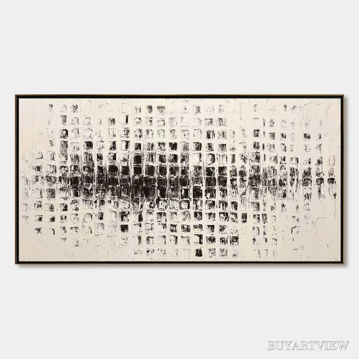 BUYARTVIEW Static Rhythm – Textured Black and White Minimalist Abstract Painting - image 1