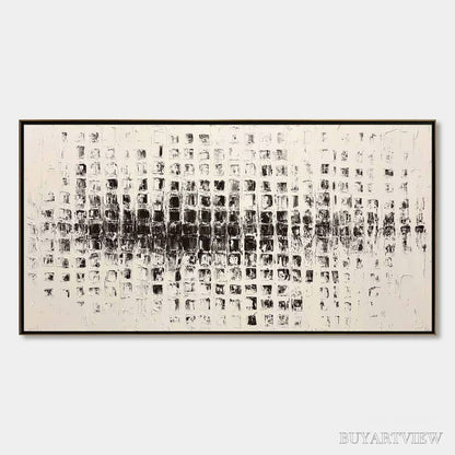 BUYARTVIEW Static Rhythm – Textured Black and White Minimalist Abstract Painting - image 1